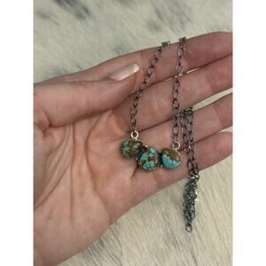 Sterling Silver Number 8 Turquoise Tear Drop Three Stone Bar Necklace Link 20”